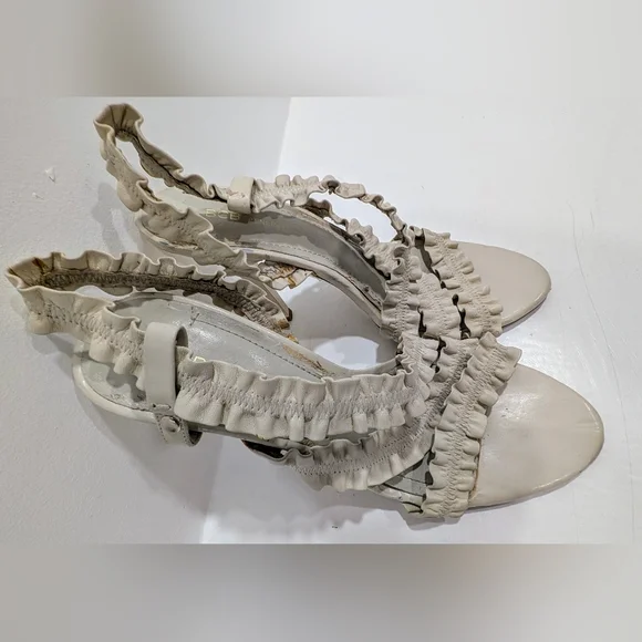 BCBGeneration Cream Ruffle Stiletto Heels - Picture 2 of 10